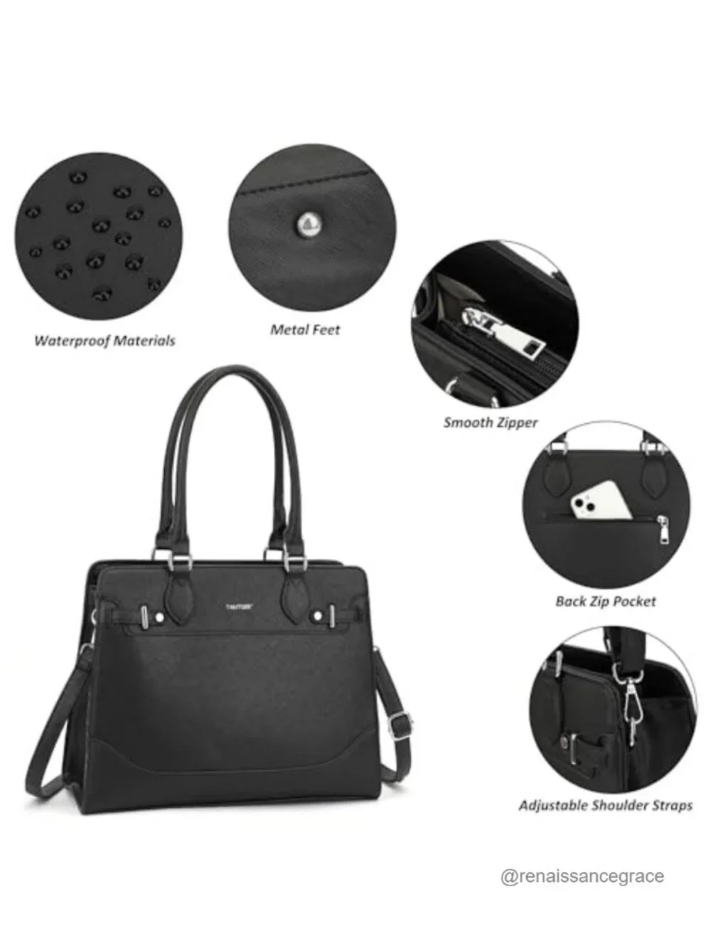 Structured Vegan Leather Satchel Handbag Tote with Laptop Pocket